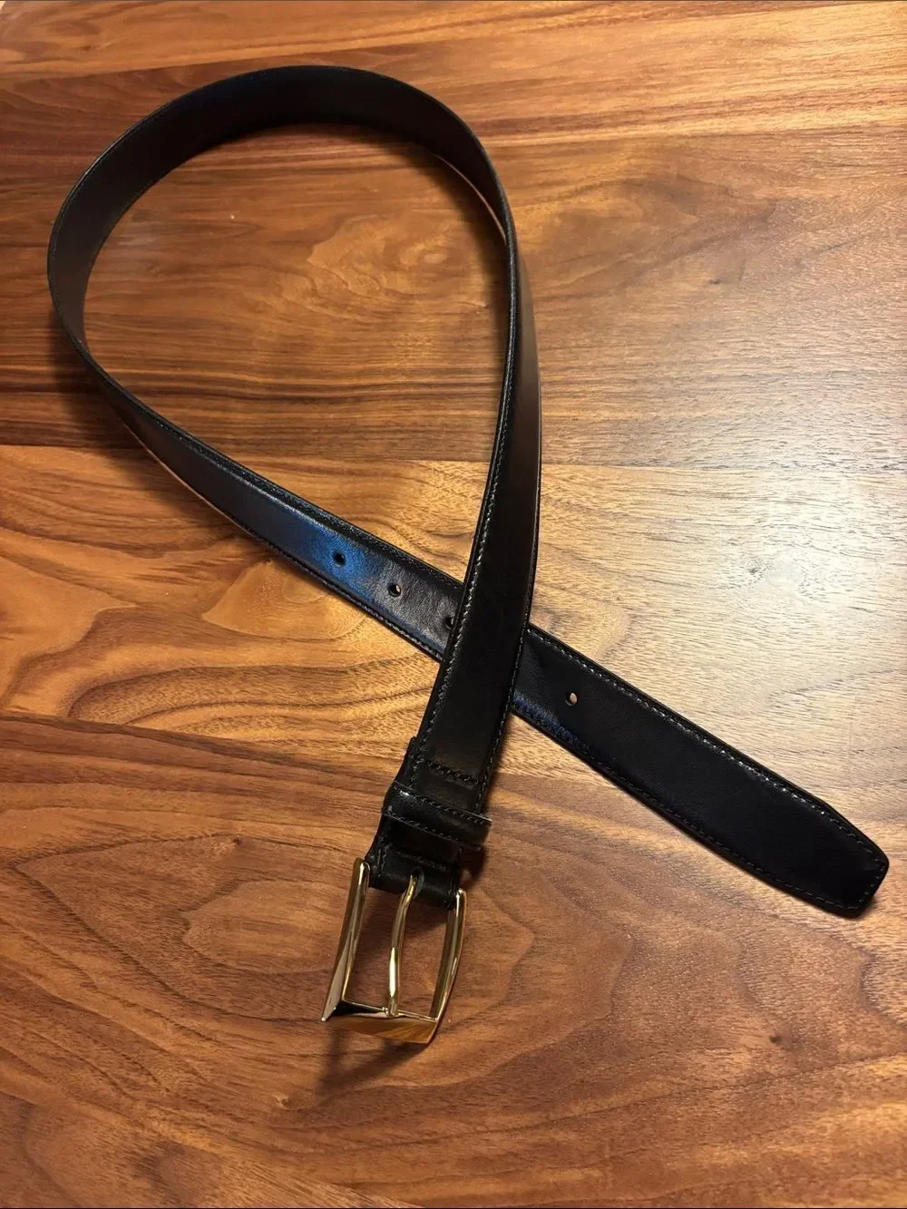 Jos. A Bank Classic Black Leather Belt with Gold Buckle - 36